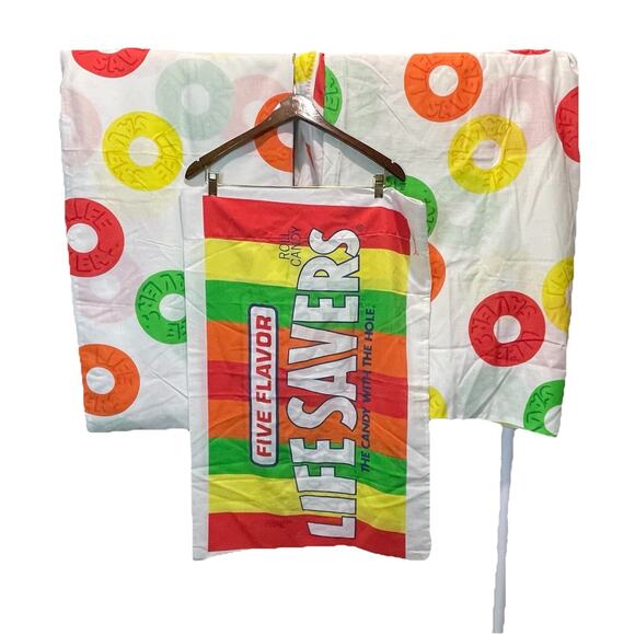 Vintage Life Savers Twin Flat Sheet Pillowcase Set 70s Candy Print Made USA - Picture 1 of 11